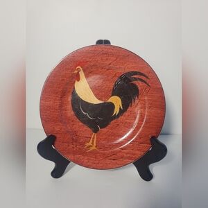 Brandon House Rooster Display Red and Multicolor Stoneware Plate